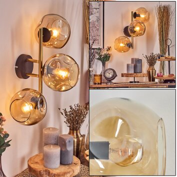 Gastor Luminarias esféricas, Apliques dorado, Negro, 3 luces