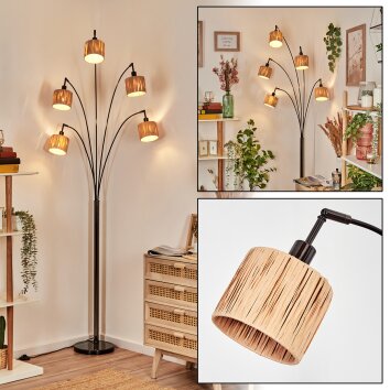 Granja Lámpara de pie Cromo, Negro, 5 luces
