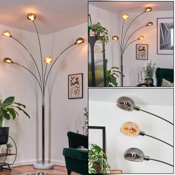 Nikkala Lámpara de pie Cromo, Blanca, 5 luces