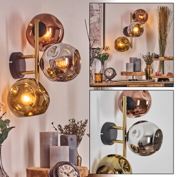 Ripoll Luminarias esféricas, Apliques dorado, Negro, 3 luces