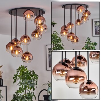 Koyoto Plafones, Luminarias esféricas 57 cm Transparente, Color cobre, 9 luces