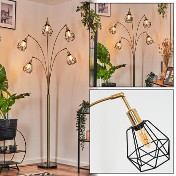 Yaak Lámpara de pie Latón, Negro, 5 luces