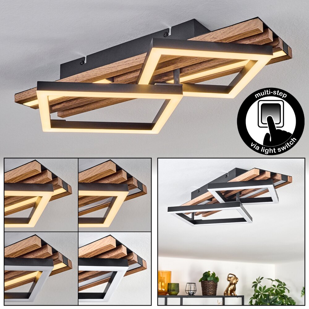 Ellekilde Plafones LED Marrón, Color madera, Negro, 2 luces main product photo