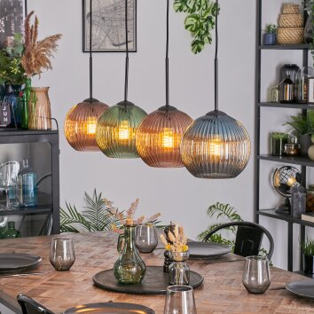 Koyoto Lámparas suspendidas, Luminarias esféricas, Lámparas colgantes Azul, Verde, Color cobre, 4 luces