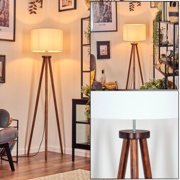 Soungou Lámpara de pie Cromo, Madera oscura, 1 luz