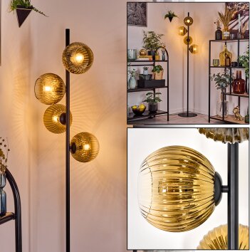 Koyoto Lámpara de pie dorado, Transparente, 4 luces