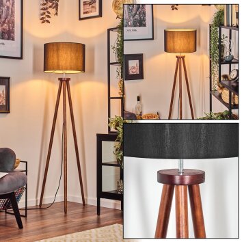 Soungou Lámpara de pie Cromo, Madera oscura, 1 luz