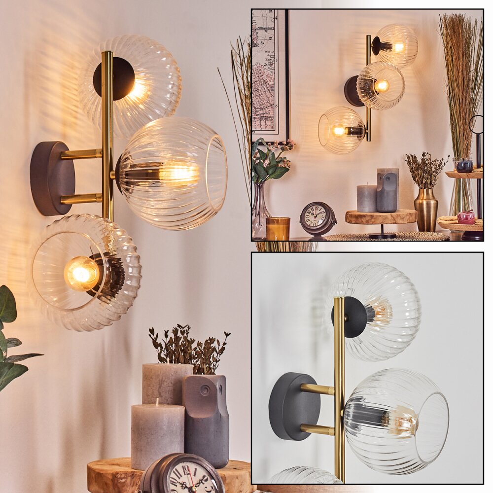 Koyoto Luminarias esféricas, Apliques dorado, Negro, 3 luces main product photo