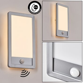Harel Aplique de exterior, Panel, Apliques LED Plata, 1 luz, Sensor de movimiento