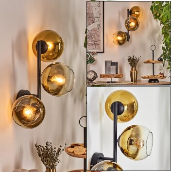 Koyoto Luminarias esféricas, Apliques dorado, Transparente, 3 luces