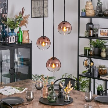 Koyoto Lámparas suspendidas, Luminarias esféricas, Lámpara colgante de clúster 30 cm Transparente, Color cobre, 3 luces
