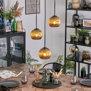 Koyoto Lámparas suspendidas, Luminarias esféricas, Lámpara colgante de clúster dorado, 3 luces