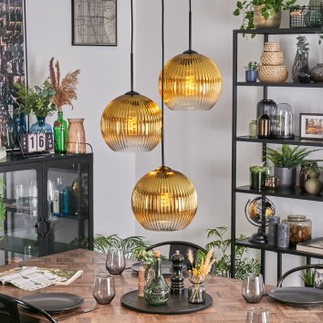 Koyoto Lámparas suspendidas, Luminarias esféricas, Lámpara colgante de clúster dorado, Transparente, 3 luces