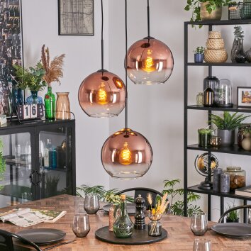 Koyoto Lámparas suspendidas, Luminarias esféricas, Lámpara colgante de clúster 30 cm Transparente, Color cobre, 3 luces