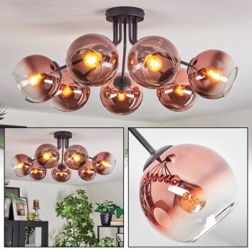 Koyoto Plafones, Luminarias esféricas Transparente, Color cobre, 7 luces
