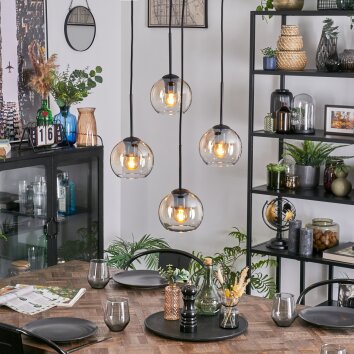 Koyoto Lámparas suspendidas, Luminarias esféricas, Lámpara colgante de clúster Colores ámbar, Transparente, 4 luces