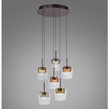 Lámparas Paul Neuhaus Q-Kon Lámparas colgantes LED Marrón, 6 luces, Mando a distancia