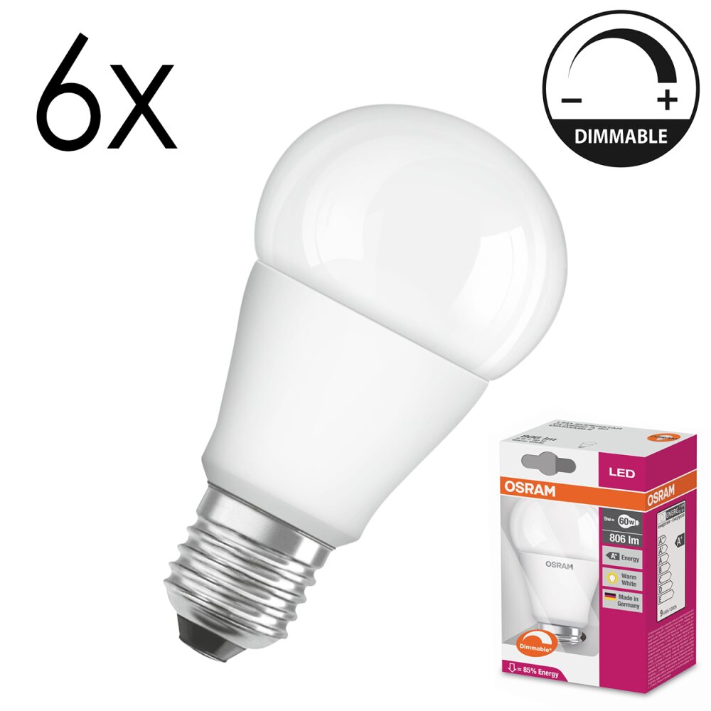 Lámparas Osram E27 LED 9 Watt blanco cálido regulable 806 Lumen main product photo