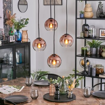 Koyoto Lámparas suspendidas, Luminarias esféricas, Lámpara colgante de clúster Transparente, Color cobre, 4 luces