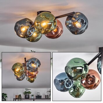 Ripoll Plafones, Luminarias esféricas Azul, Verde, Color cobre, 5 luces