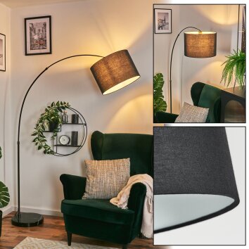 Bassagoda Lámpara de pie, Lámparas de pie tipo arco Cromo, Negro, 1 luz, Pantalla de lámpara de tela
