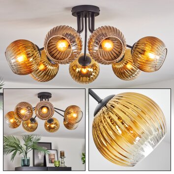 Koyoto Plafones, Luminarias esféricas 82 cm dorado, Transparente, 7 luces