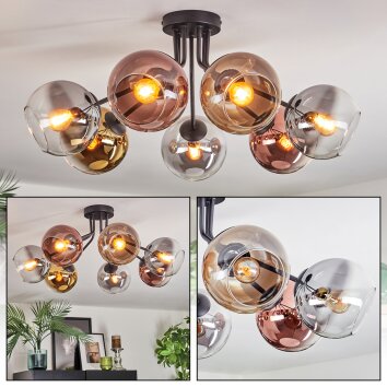 Koyoto Plafones, Luminarias esféricas 82 cm dorado, Transparente, Color cobre, Ahumado, 7 luces
