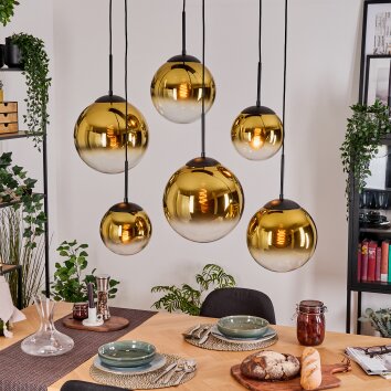 Gastor Lámparas suspendidas, Luminarias esféricas, Lámparas colgantes dorado, Transparente, 6 luces