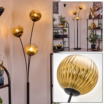 Koyoto Luminarias esféricas, Lámpara de pie dorado, Transparente, 3 luces