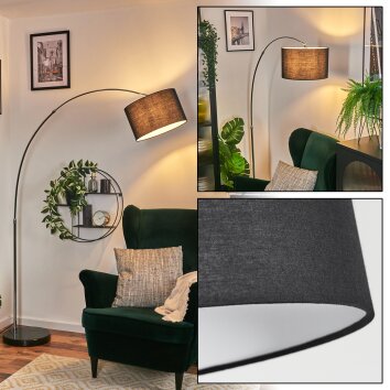 Bassagoda Lámpara de pie, Lámparas de pie tipo arco Cromo, Negro, 1 luz, Pantalla de tela