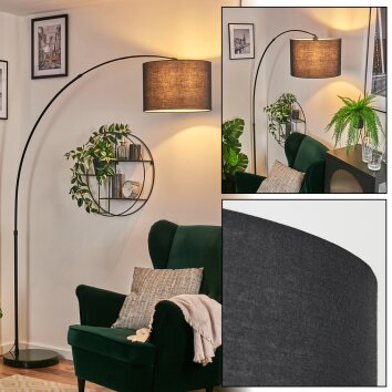Bassagoda Lámpara de pie, Lámparas de pie tipo arco Negro, 1 luz, Pantalla de lámpara de tela