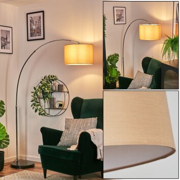 Soungou Lámpara de pie, Lámparas de pie tipo arco Cromo, Negro, 1 luz, Pantalla de lámpara de tela