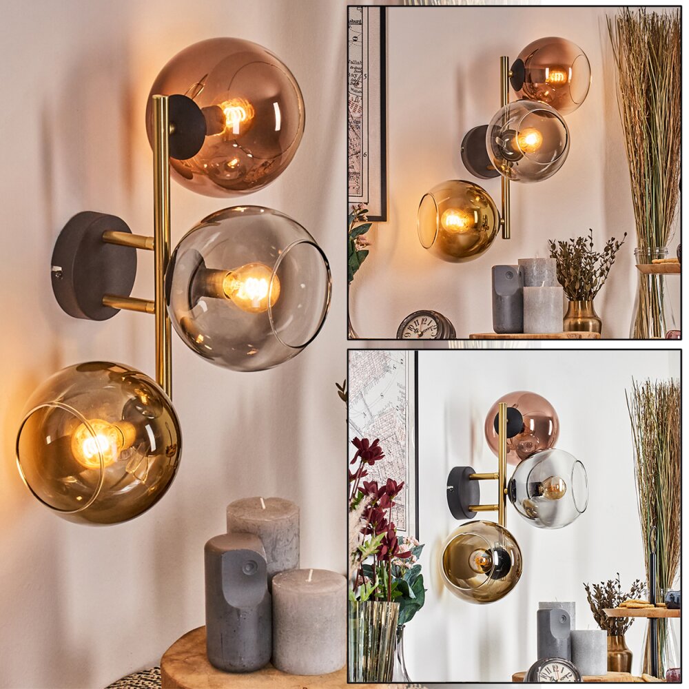 Koyoto Luminarias esféricas, Apliques dorado, Negro, 3 luces main product photo