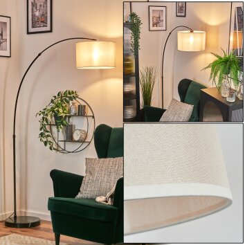 Bassagoda Lámpara de pie, Lámparas de pie tipo arco Cromo, Negro, 1 luz, Pantalla de tela