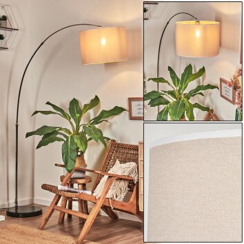 Bassagoda Lámpara de pie, Lámparas de pie tipo arco Cromo, Negro, 1 luz, Pantalla de lámpara de tela