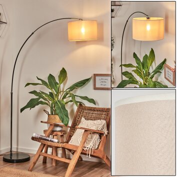 Bassagoda Lámpara de pie, Lámparas de pie tipo arco Cromo, Negro, 1 luz, Pantalla de tela