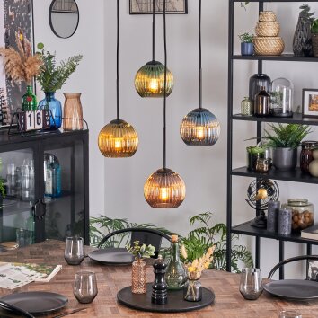 Koyoto Lámparas suspendidas, Luminarias esféricas, Lámpara colgante de clúster Azul, dorado, Verde, Color cobre, 4 luces
