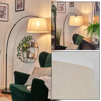 Bassagoda Lámpara de pie, Lámparas de pie tipo arco Negro, 1 luz, Pantalla de lámpara de tela