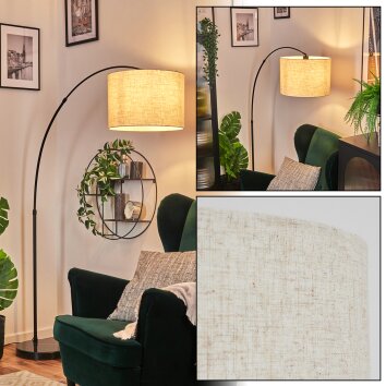 Bassagoda Lámpara de pie, Lámparas de pie tipo arco Negro, 1 luz, Pantalla de tela