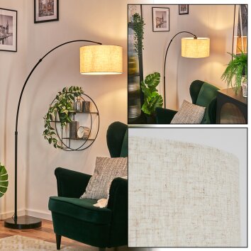 Bassagoda Lámpara de pie, Lámparas de pie tipo arco Negro, 1 luz, Pantalla de tela