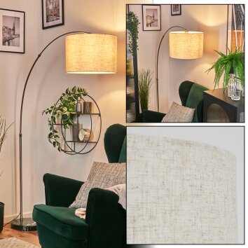 Bassagoda Lámpara de pie, Lámparas de pie tipo arco Níquel-mate, Negro, 1 luz, Pantalla de lámpara de tela