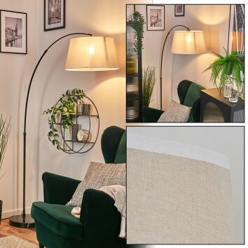 Bassagoda Lámpara de pie, Lámparas de pie tipo arco Cromo, Negro, 1 luz, Pantalla de lámpara de tela