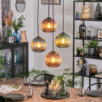 Koyoto Lámparas suspendidas, Luminarias esféricas, Lámpara colgante de clúster Azul, Verde, Color cobre, 4 luces