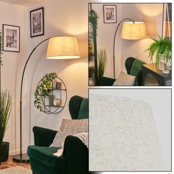 Bassagoda Lámpara de pie, Lámparas de pie tipo arco Cromo, Negro, 1 luz, Pantalla de lámpara de tela