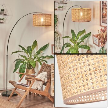 Barcos Lámpara de pie, Lámparas de pie tipo arco Cromo, Negro, 1 luz, Pantalla de lámpara de tela