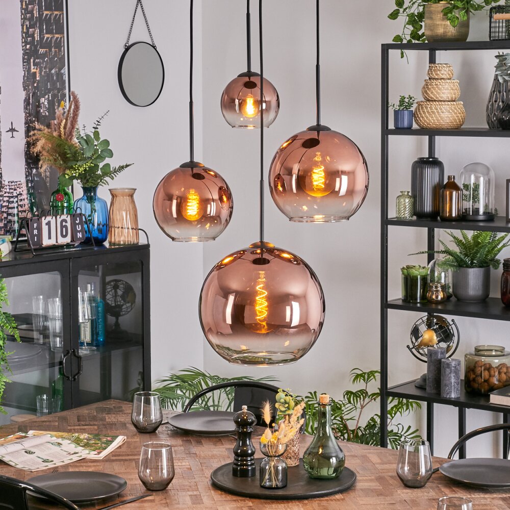Koyoto Lámparas suspendidas, Luminarias esféricas, Lámpara colgante de clúster Transparente, Color cobre, 4 luces main product photo