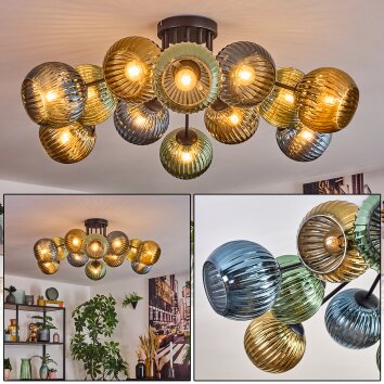 Koyoto Plafones, Luminarias esféricas 89 cm Azul, dorado, Verde, 12 luces