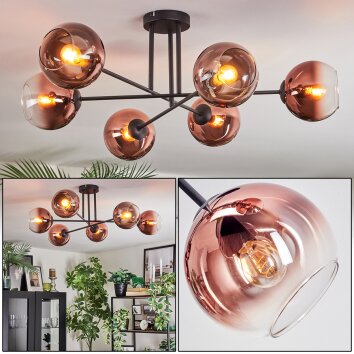Koyoto Plafones, Luminarias esféricas 78 cm Transparente, Color cobre, 6 luces