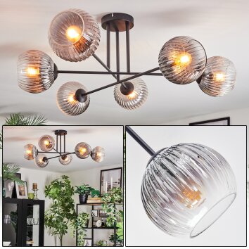 Koyoto Plafones, Luminarias esféricas 78 cm Transparente, Ahumado, 6 luces