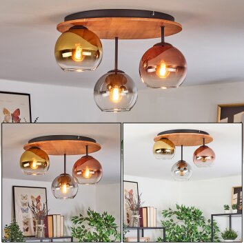 Koyoto Plafones, Luminarias esféricas 40 cm Crudo, Negro, 3 luces